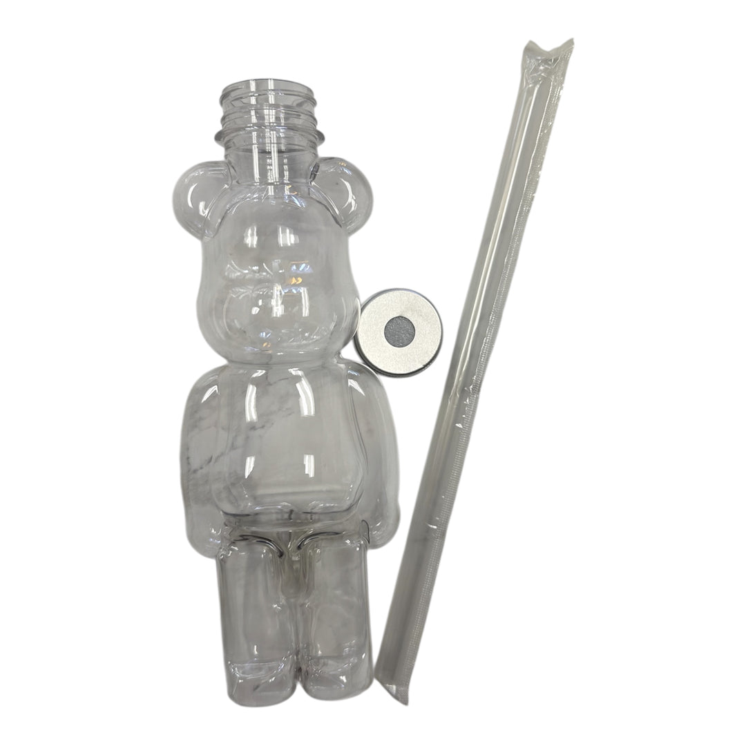 16 oz Bear-Shaped Clear Plastic Juice Bottle - with Safety Cap and Straw