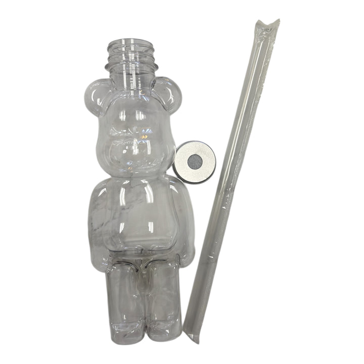16 oz Bear-Shaped Clear Plastic Juice Bottle - with Safety Cap and Straw