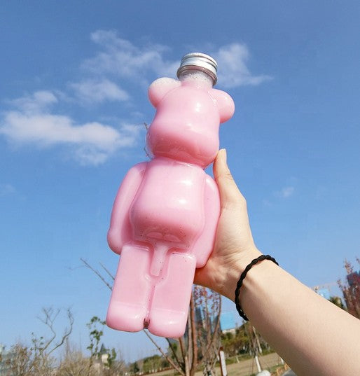 16 oz Bear-Shaped Clear Plastic Juice Bottle - with Safety Cap and Straw